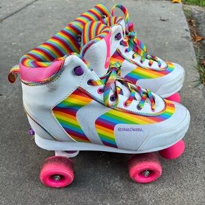 Rainbow Roller Derby Skates with Pink Wheels